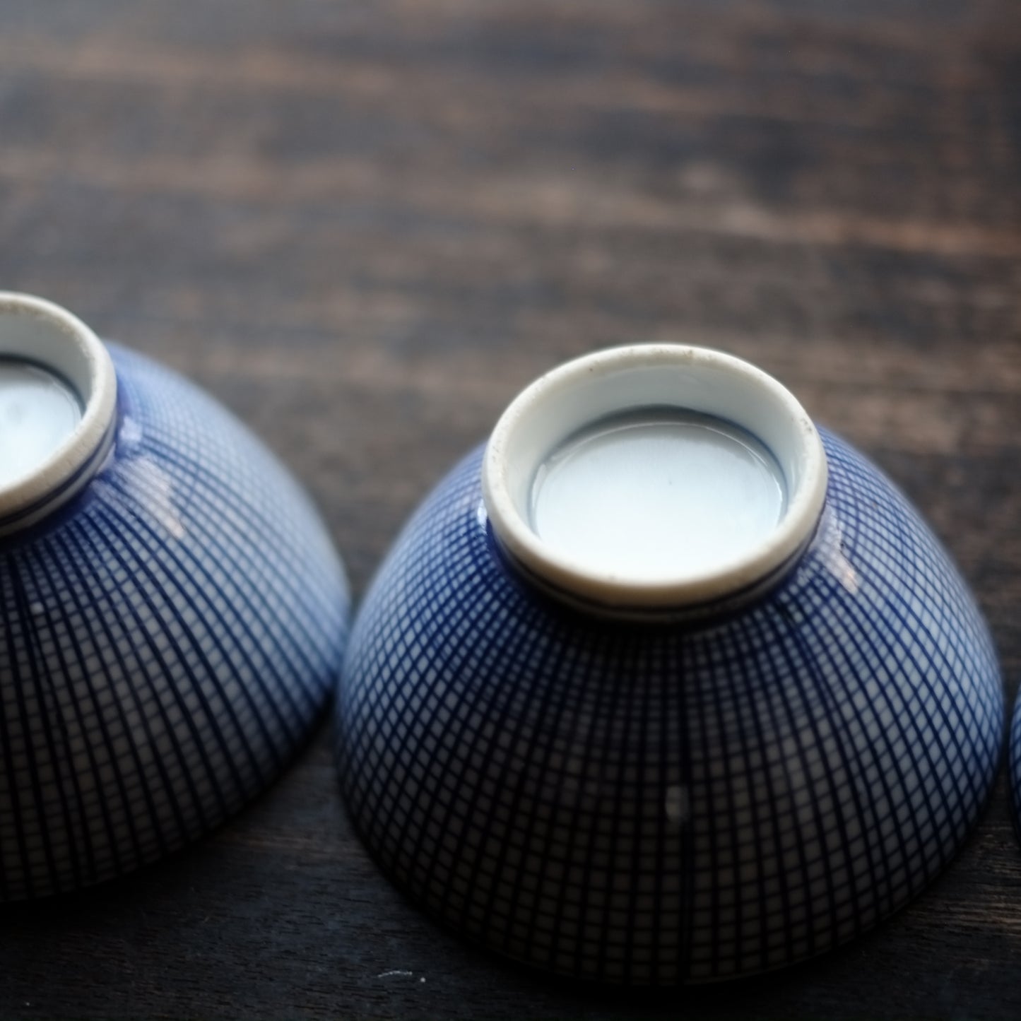 時代　格子文染付茶碗