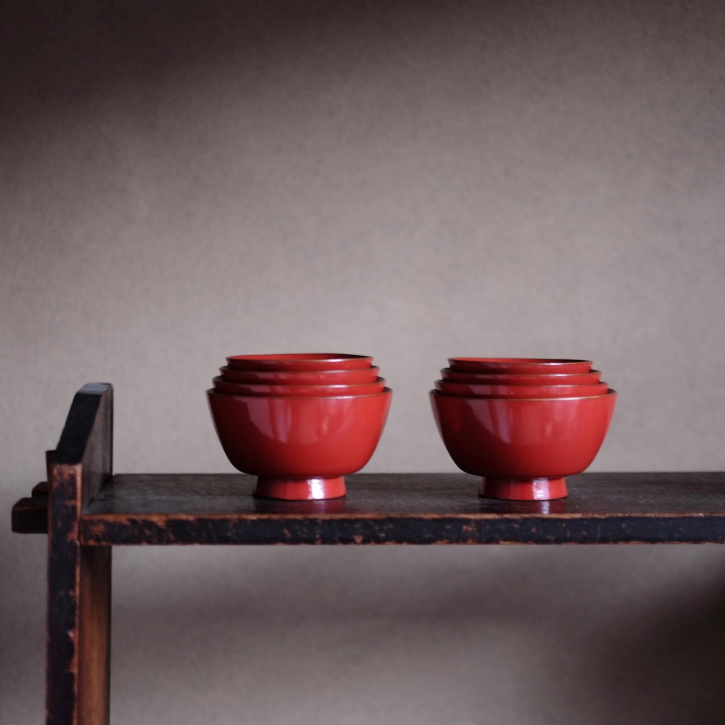 時代　輪島塗　縁金皆朱底黒　四つ椀(明治-大正)