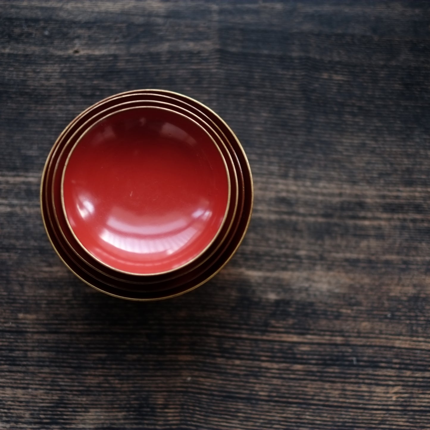 時代　輪島塗　縁金皆朱底黒　四つ椀(明治-大正)