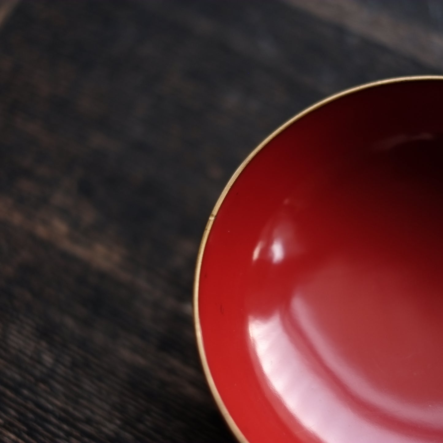 時代　輪島塗　縁金皆朱底黒　蓋付平椀(明治-大正)