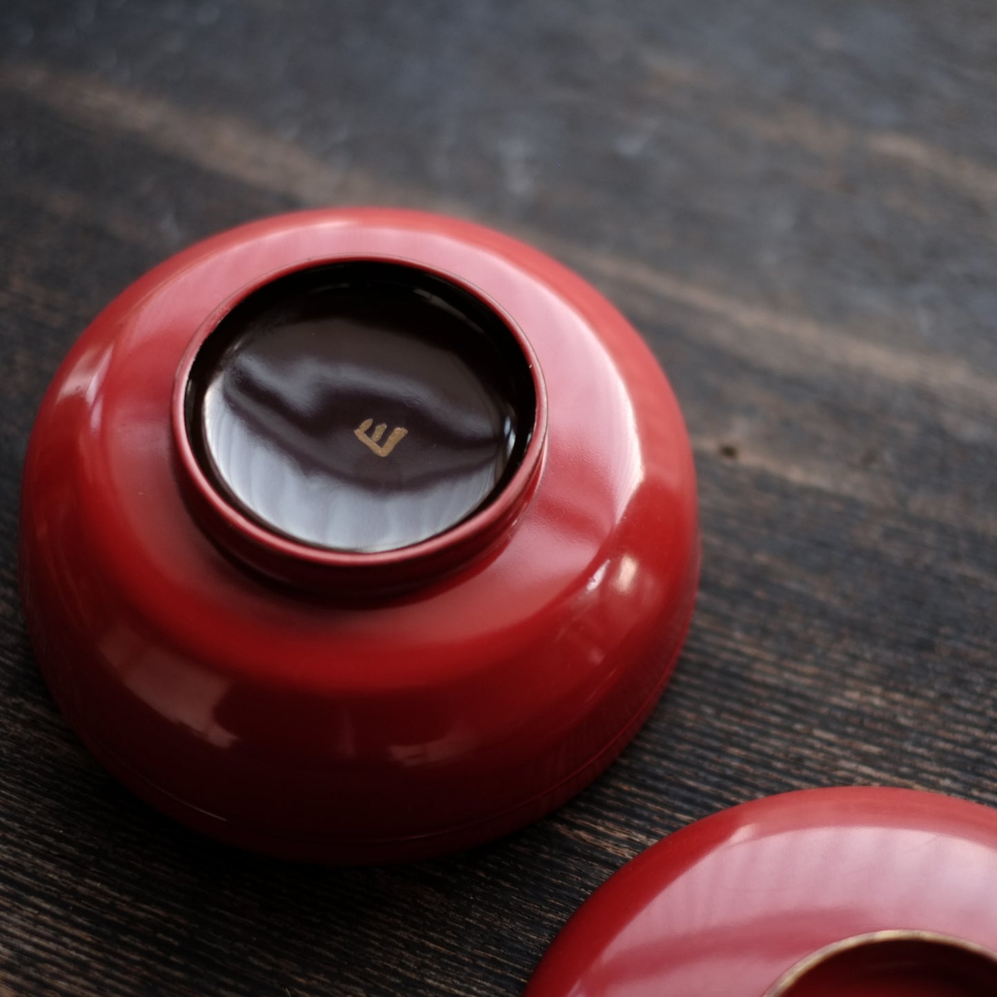 時代　輪島塗　縁金皆朱底黒　蓋付平椀(明治-大正)