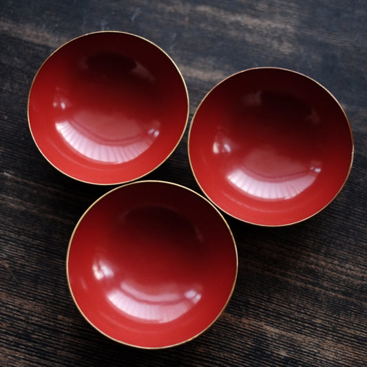 時代 輪島塗 縁金皆朱底黒 小椀3客セット (明治-大正)