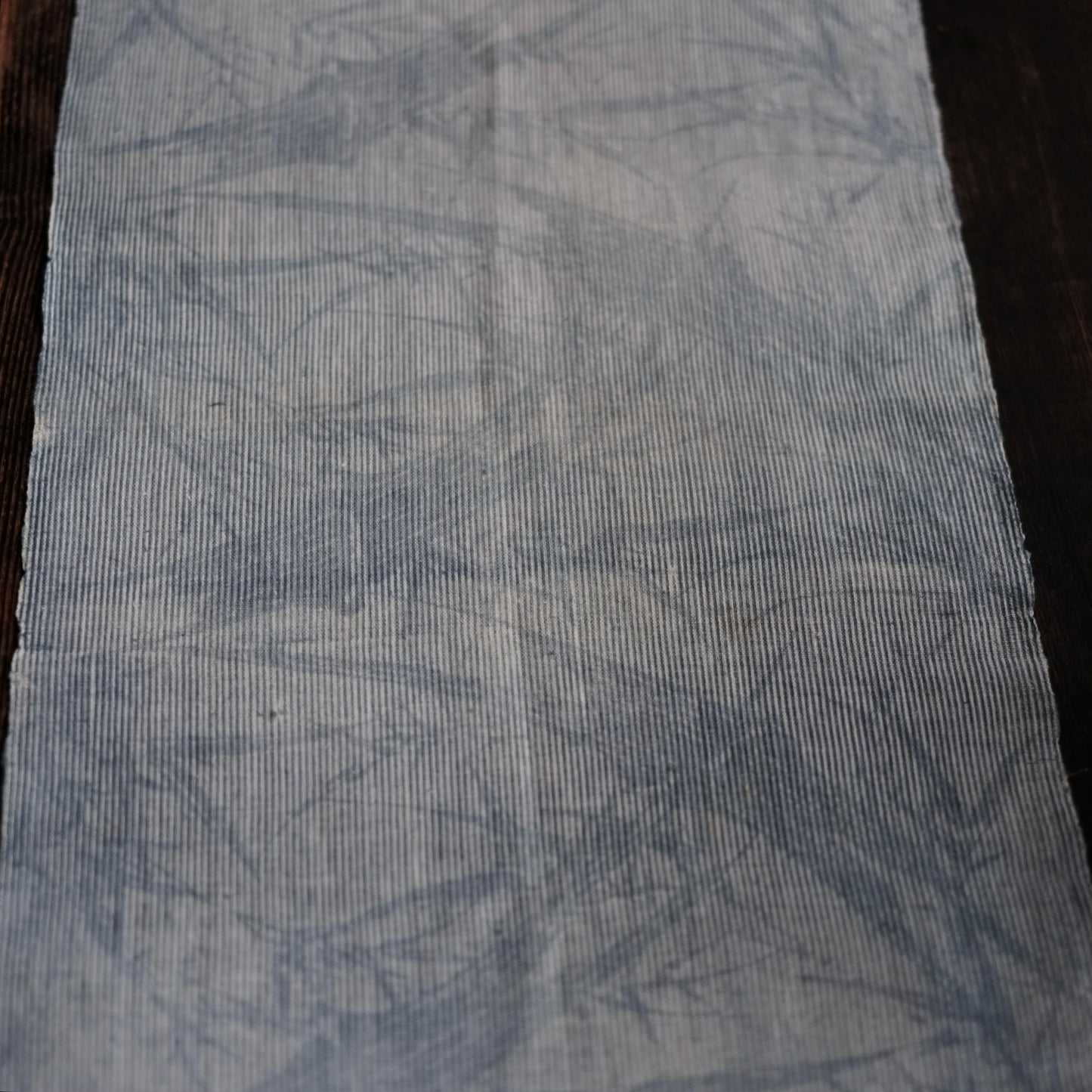 時代　薄藍細縞竹笹文木綿古布　(大正–昭和初期)