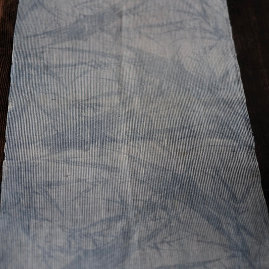 時代　薄藍細縞竹笹文木綿古布　(大正–昭和初期)
