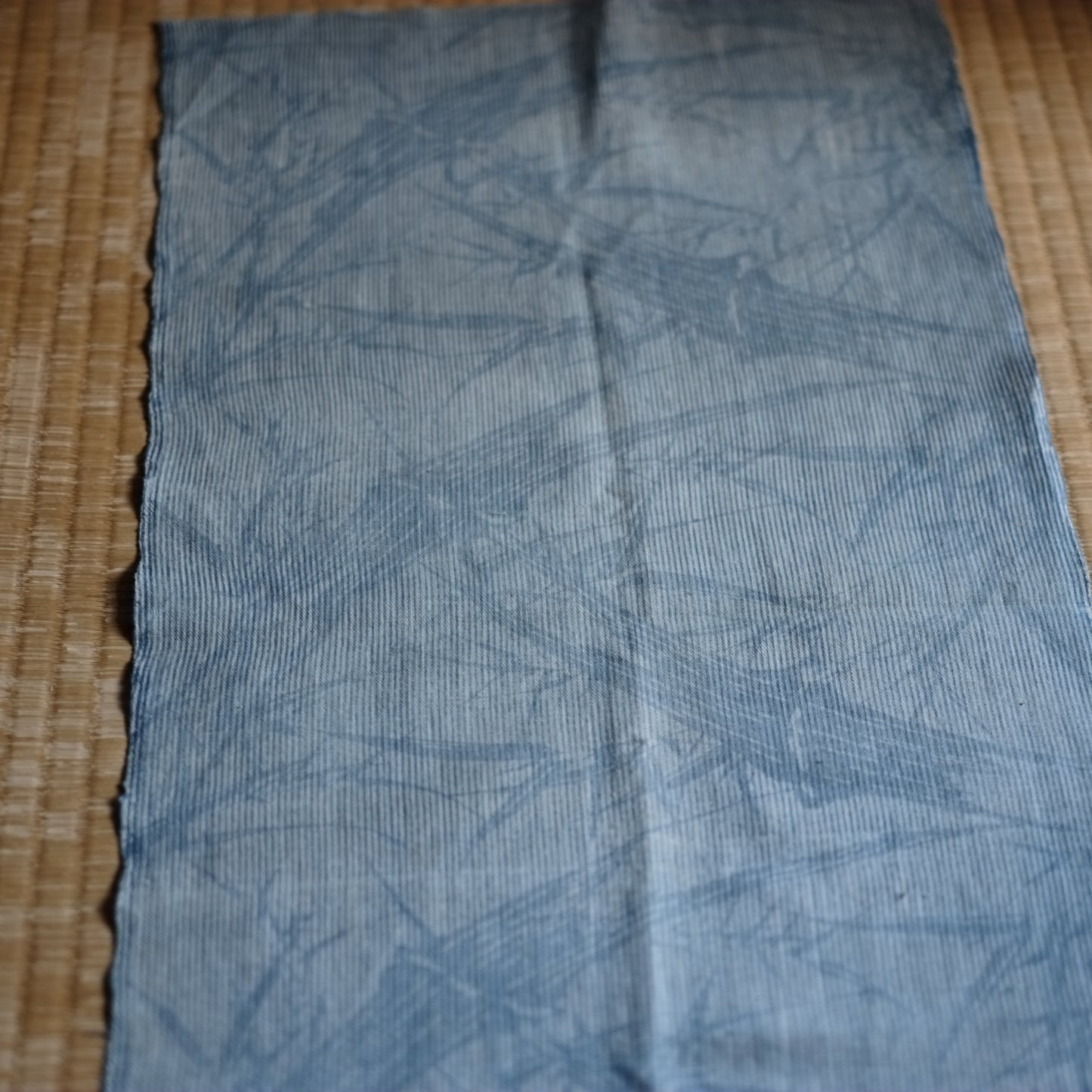 時代　薄藍細縞竹笹文木綿古布　(大正–昭和初期)