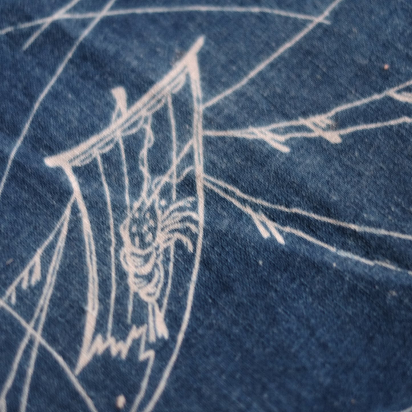 時代　藍染花筏文両面型染古布　（明治期頃）