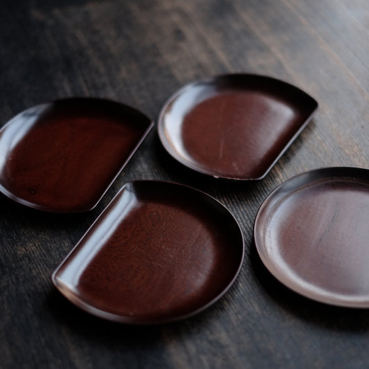 時代 木地塗 半月銘々皿 4客セット