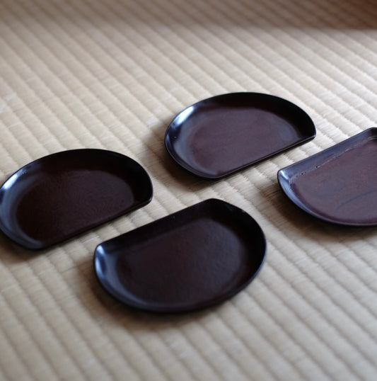 時代 木地塗 半月銘々皿 4客セット
