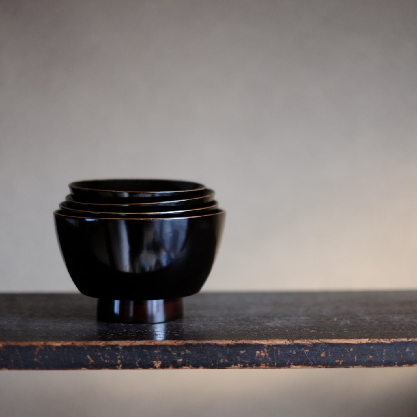 時代　黒漆塗　四つ椀　(幕末-明治期)  19世紀末