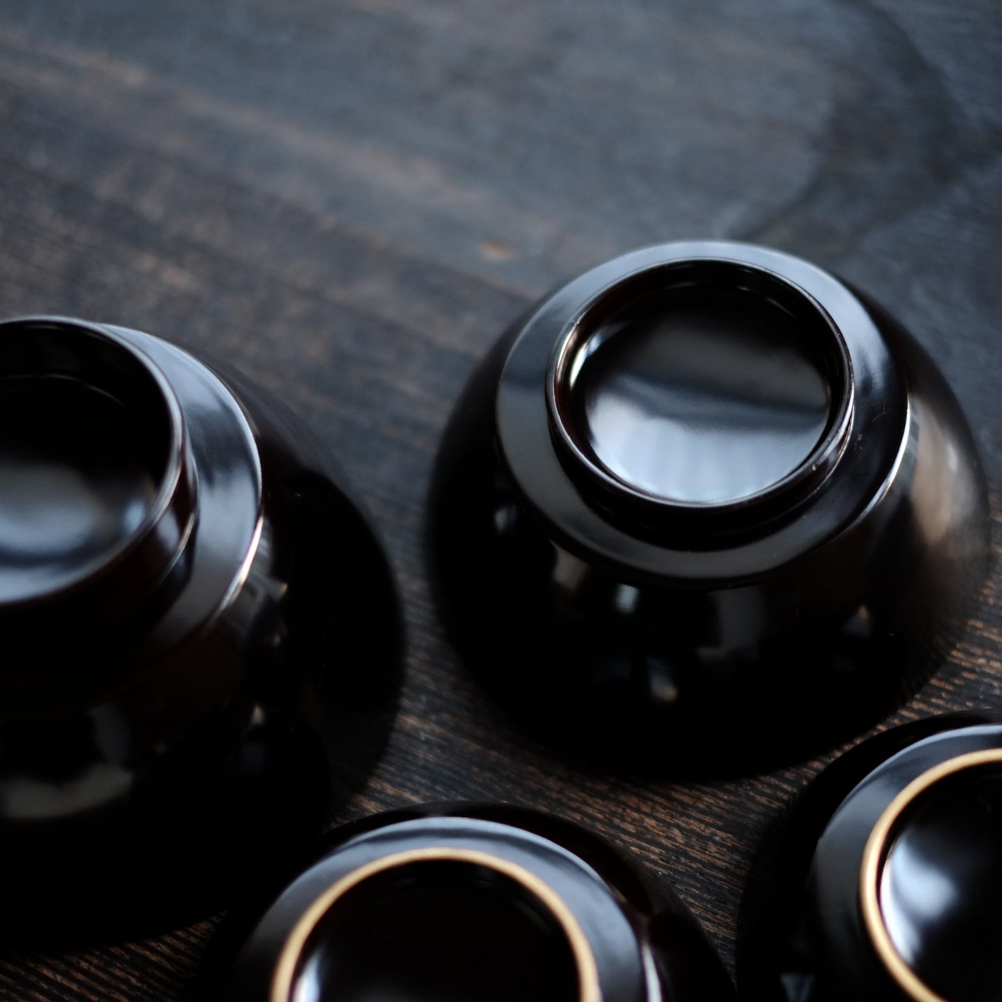 時代　黒漆塗　四つ椀　(幕末-明治期)  19世紀末