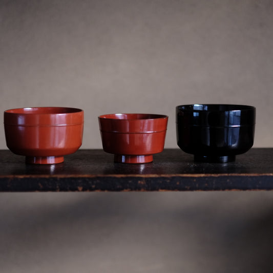 時代　布着壺椀・根来豆子　3客セット（江戸-明治初期)）