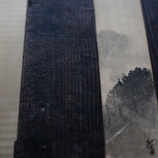 時代 絹本 幽山図水墨画 短冊 (明治-昭和)