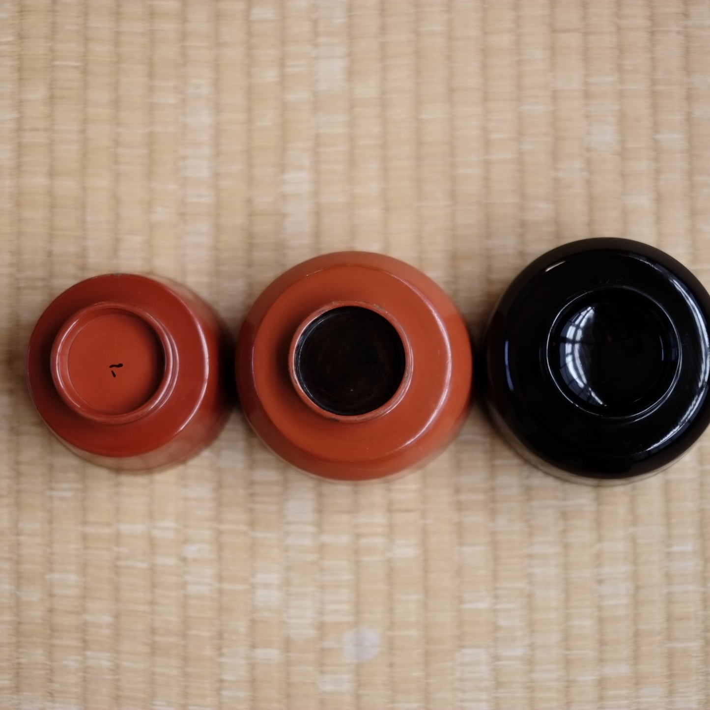 時代　布着壺椀・根来豆子　3客セット（江戸-明治初期)）