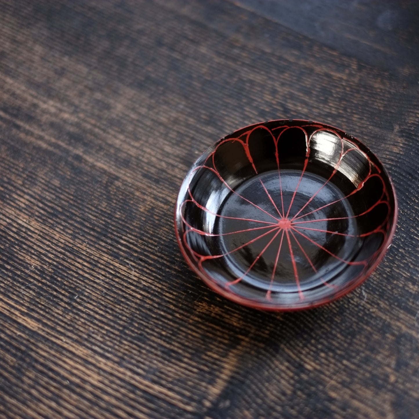 時代　十六花弁　朽木塗　小皿&豆皿　五種　セット　(江戸後期-明治初期)　