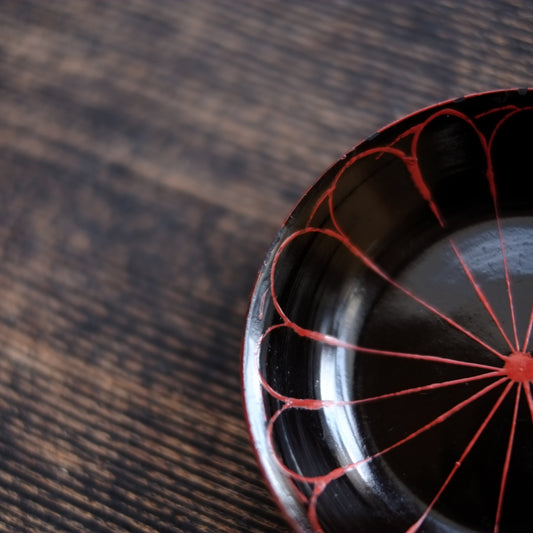 時代　十六花弁　朽木塗　小皿&豆皿　五種　セット　(江戸後期-明治初期)　