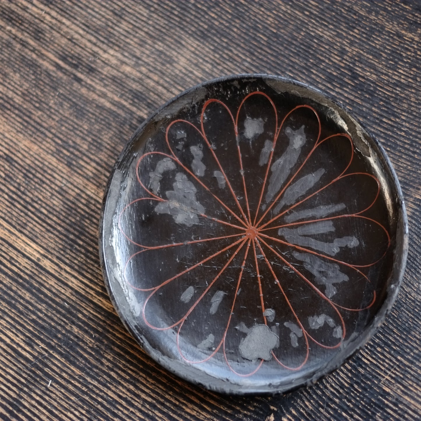 時代　十六花弁　朽木塗　小皿&豆皿　五種　セット　(江戸後期-明治初期)　