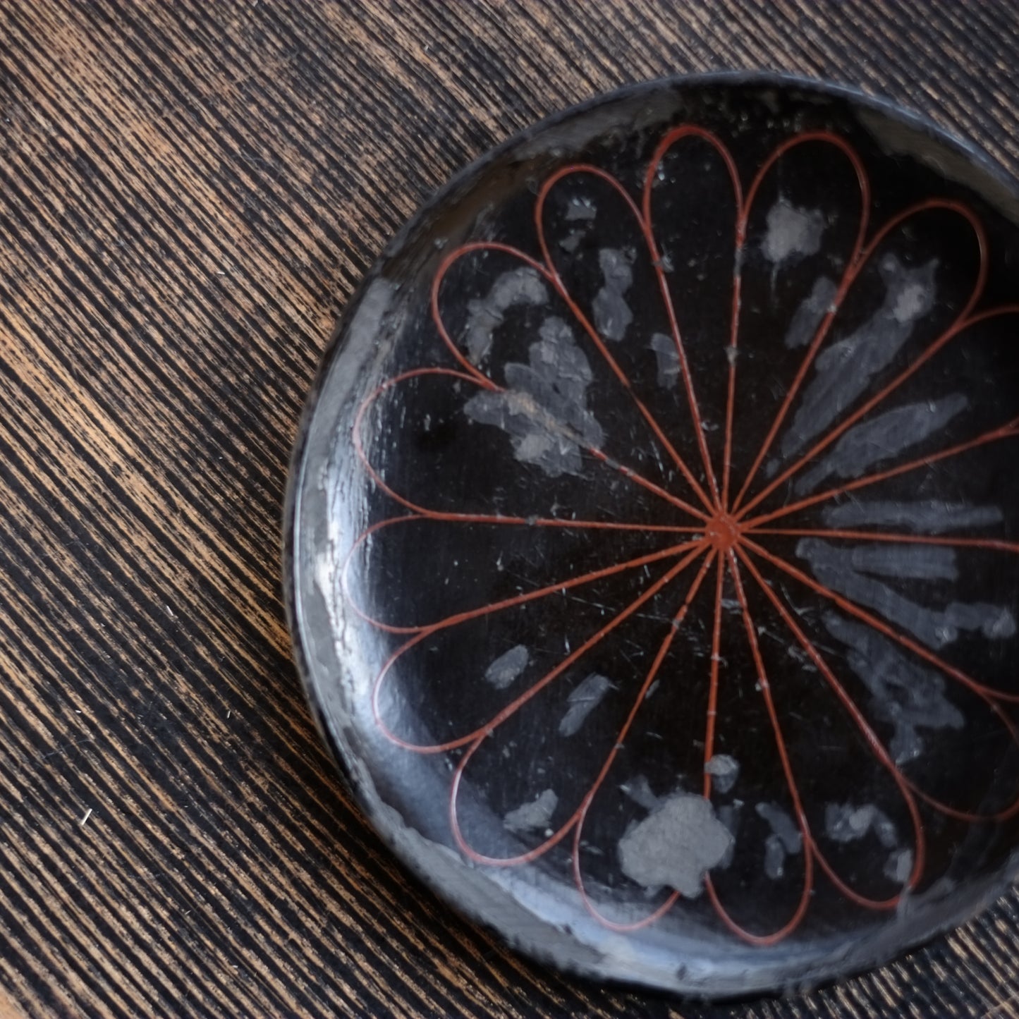 時代　十六花弁　朽木塗　小皿&豆皿　五種　セット　(江戸後期-明治初期)　