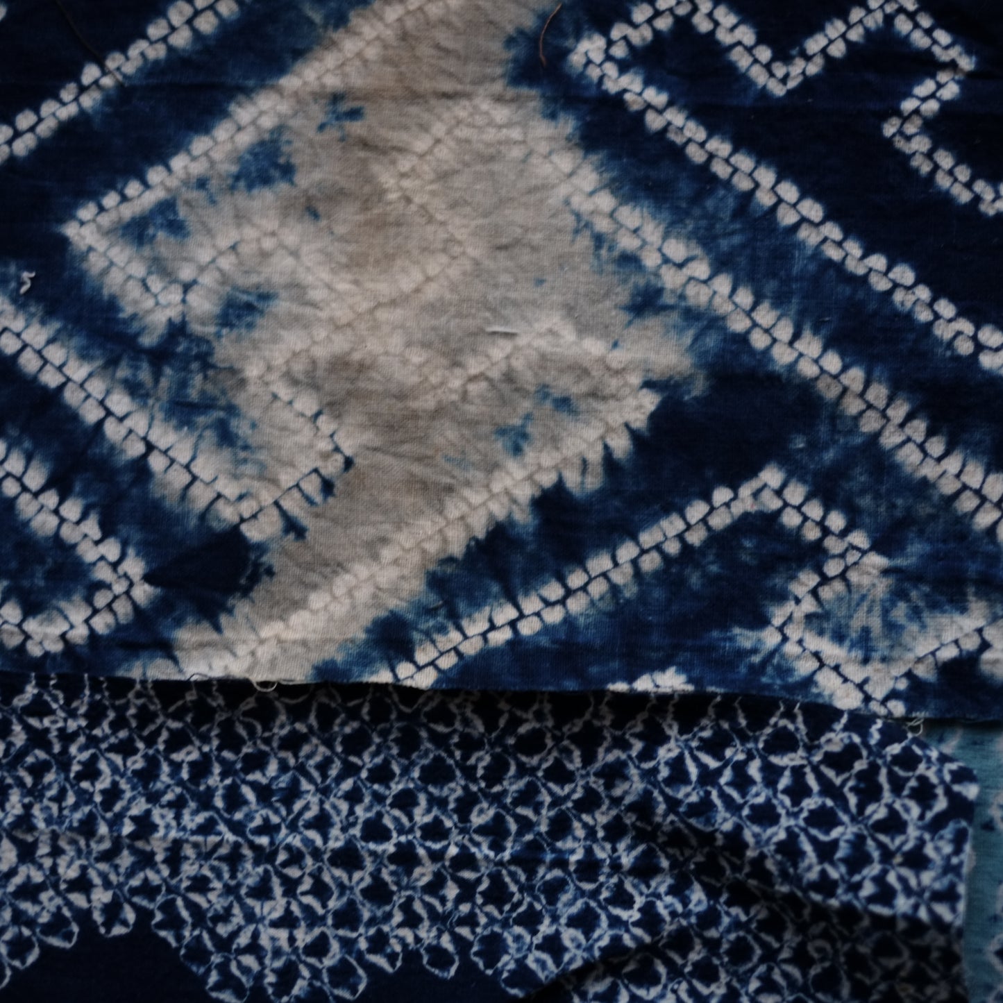 時代　絞り藍染　古布　十枚セット　(明治–昭和)