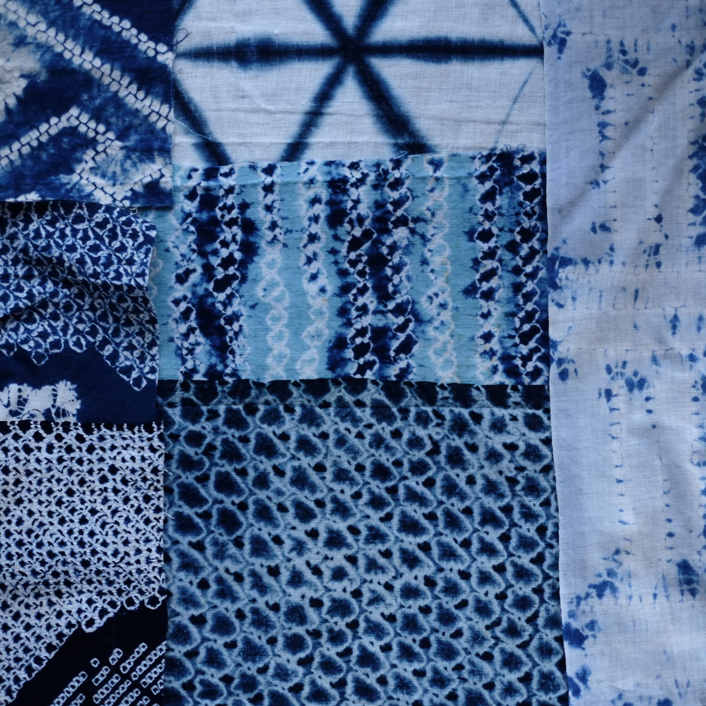 時代　絞り藍染　古布　十枚セット　(明治–昭和)