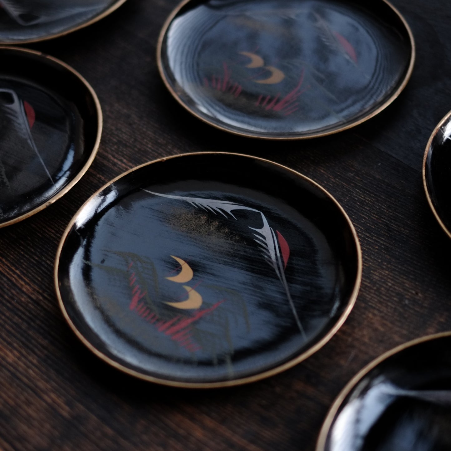 時代　浄法寺塗・会津塗　色漆絵　平皿　(江戸時代)