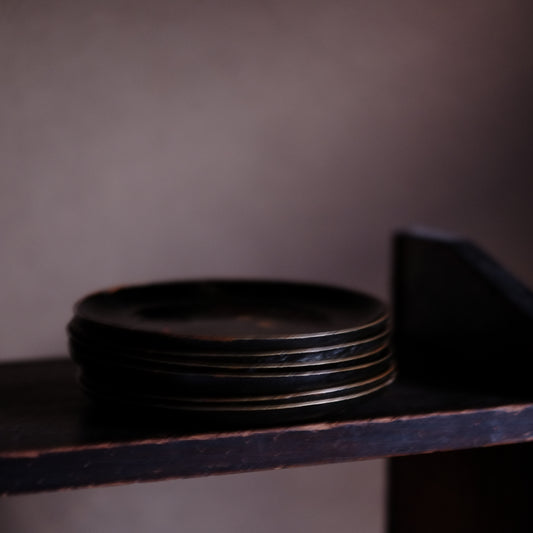 時代　浄法寺塗・会津塗　色漆絵　平皿　(江戸時代)