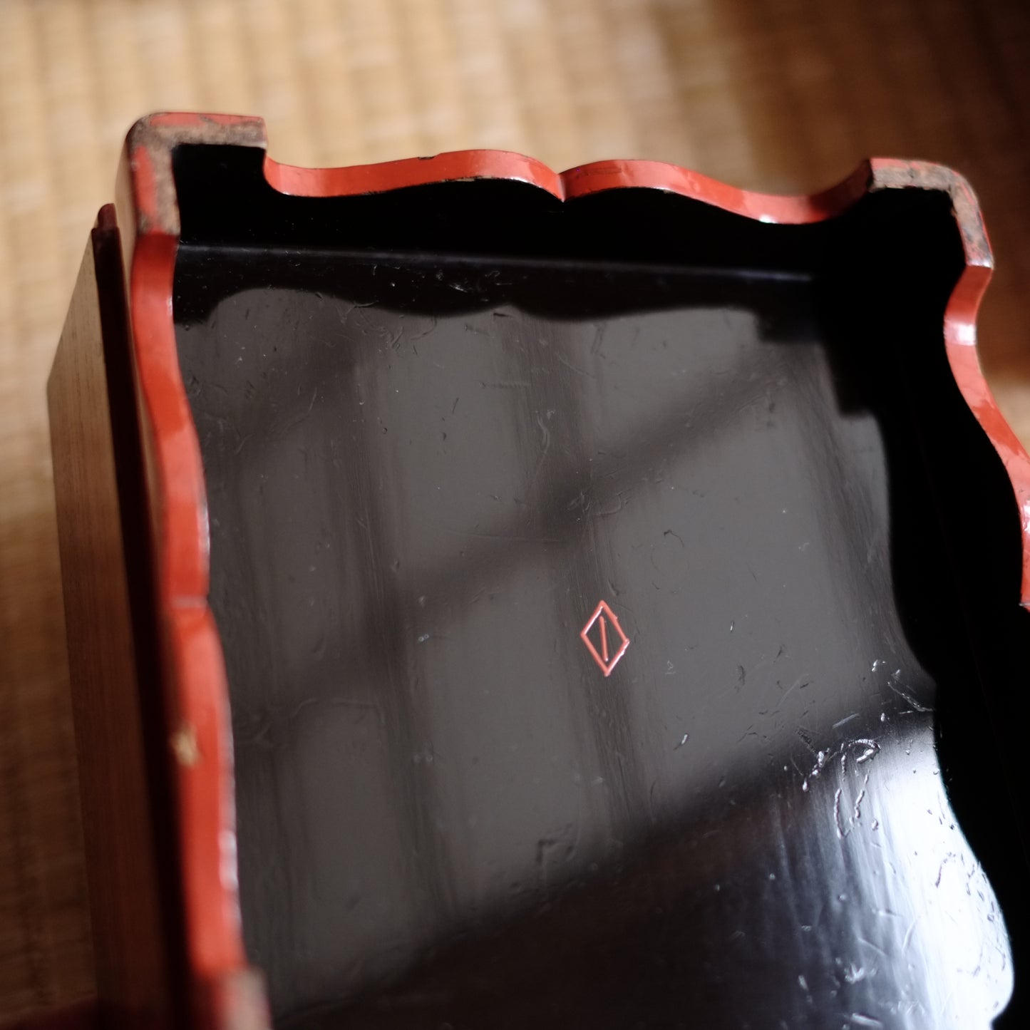 時代　縁朱木地塗五段重箱　（幕末-明治初期)19世紀末