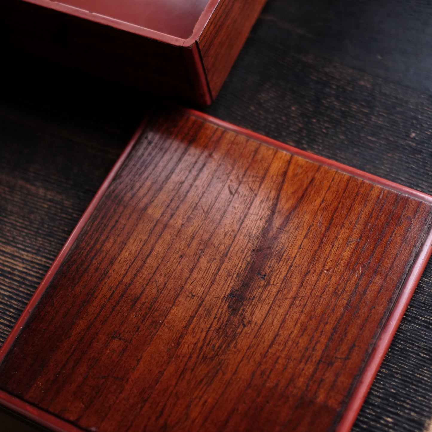 時代　縁朱木地塗五段重箱　（幕末-明治初期)19世紀末