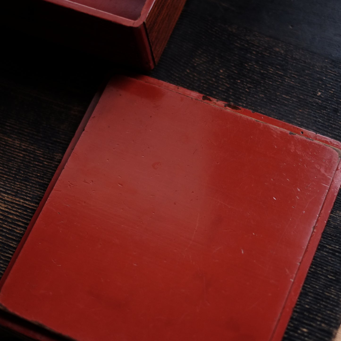 時代　縁朱木地塗五段重箱　（幕末-明治初期)19世紀末