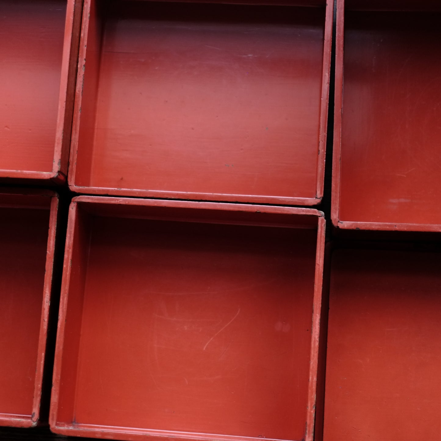 時代　縁朱木地塗五段重箱　（幕末-明治初期)19世紀末