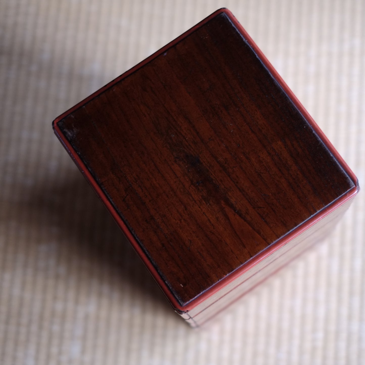 時代　縁朱木地塗五段重箱　（幕末-明治初期)19世紀末