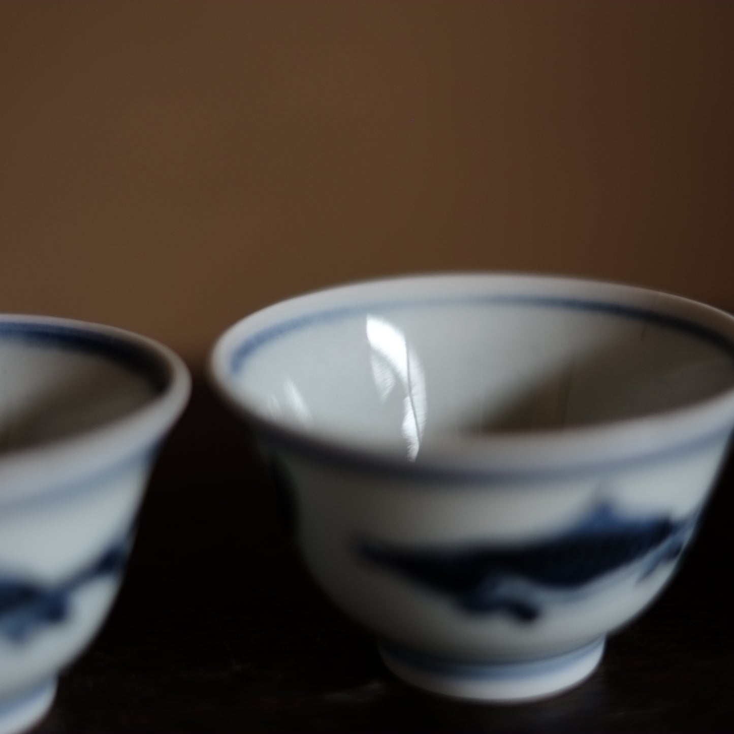 時代　青花　新渡染付魚図　茶杯　五客揃(清朝)