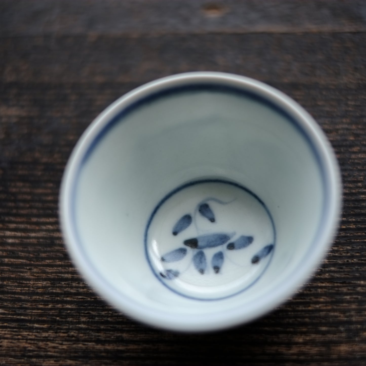 時代　青花　新渡染付魚図　茶杯　五客揃(清朝)