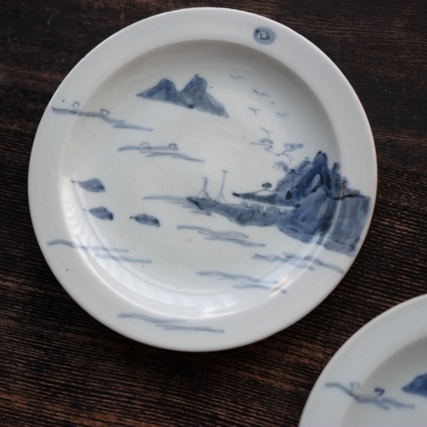 時代　山水文染付リム皿(幕末頃 19世紀)