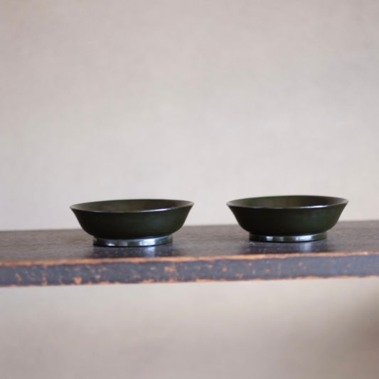時代 総青漆底黒漆小皿 二客セット (江戸時代)