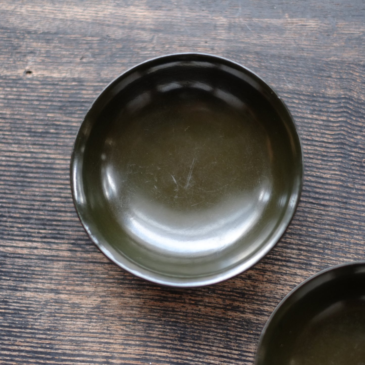 時代　総青漆底黒漆小皿 二客セット   (江戸時代)