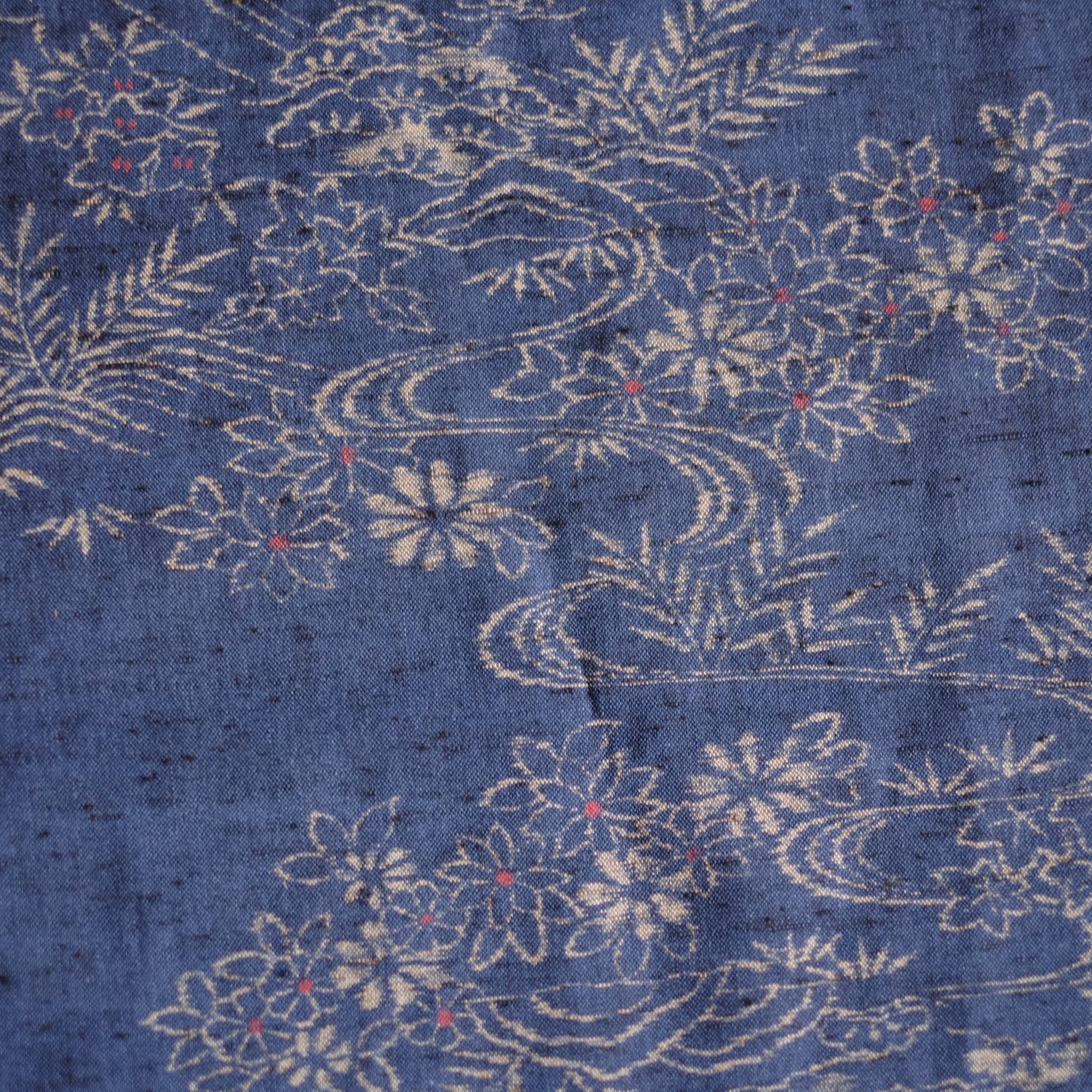 時代　花流文　藍地型染古布（昭和期)