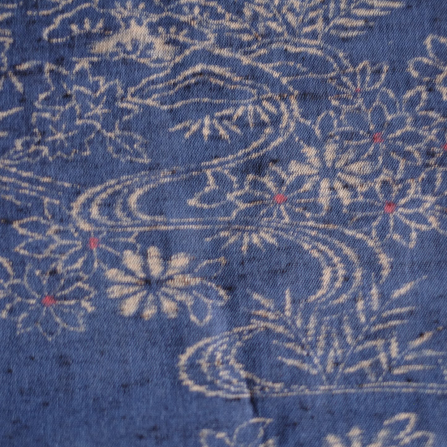 時代　花流文　藍地型染古布（昭和期)