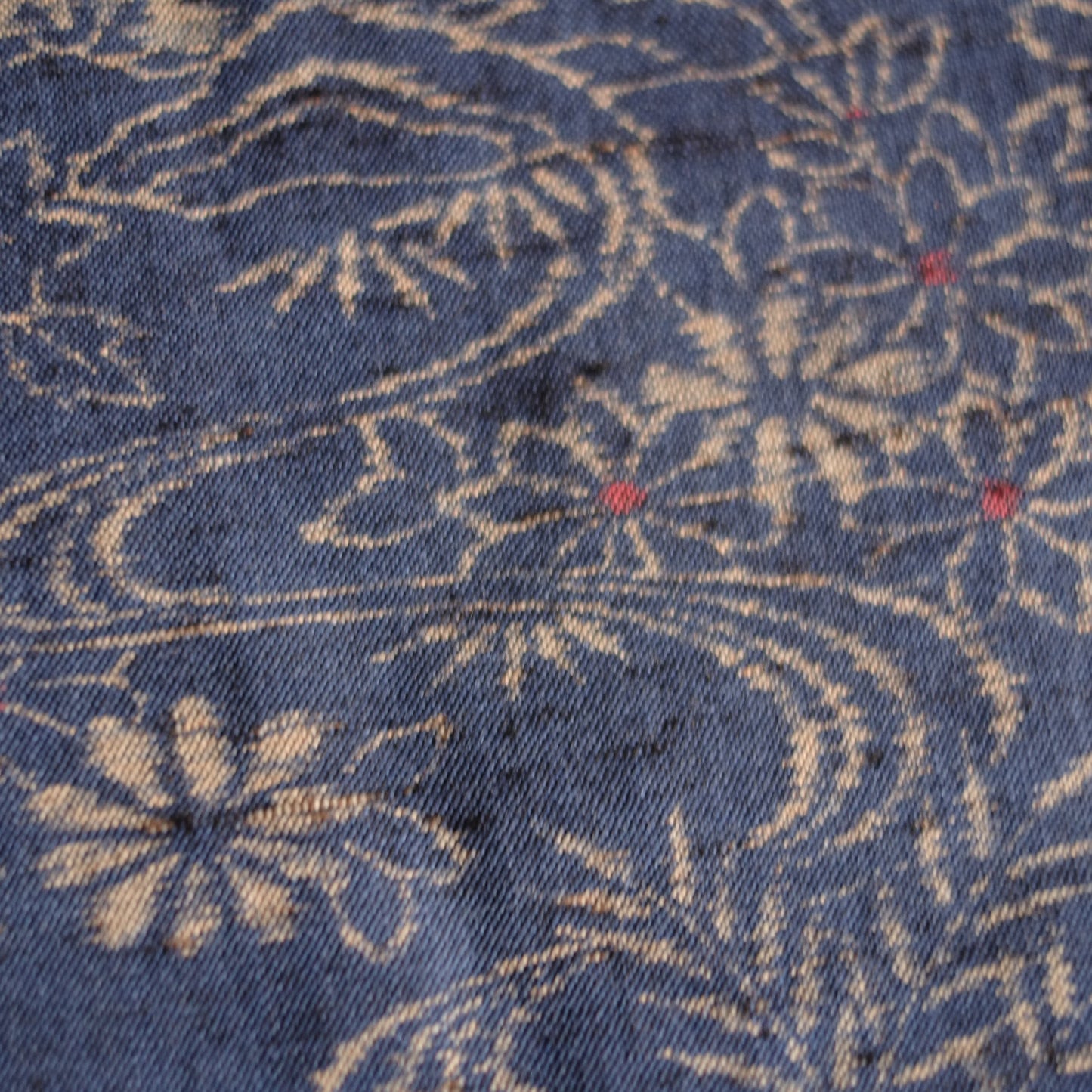 時代　花流文　藍地型染古布（昭和期)