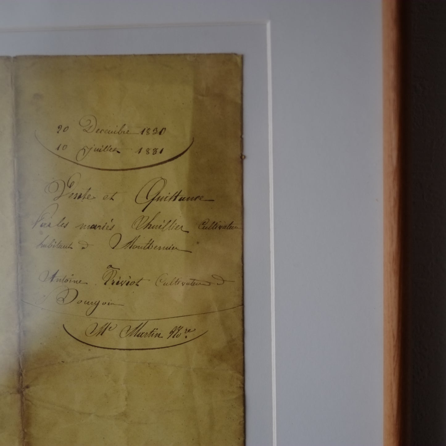 時代　フランス古文書表紙断簡 額装
Vente et Quittance
(1830〜1831年頃)