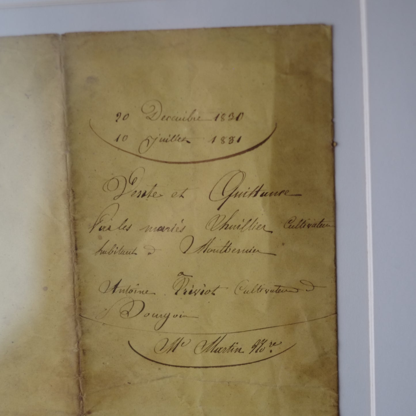 時代　フランス古文書表紙断簡 額装
Vente et Quittance
(1830〜1831年頃)