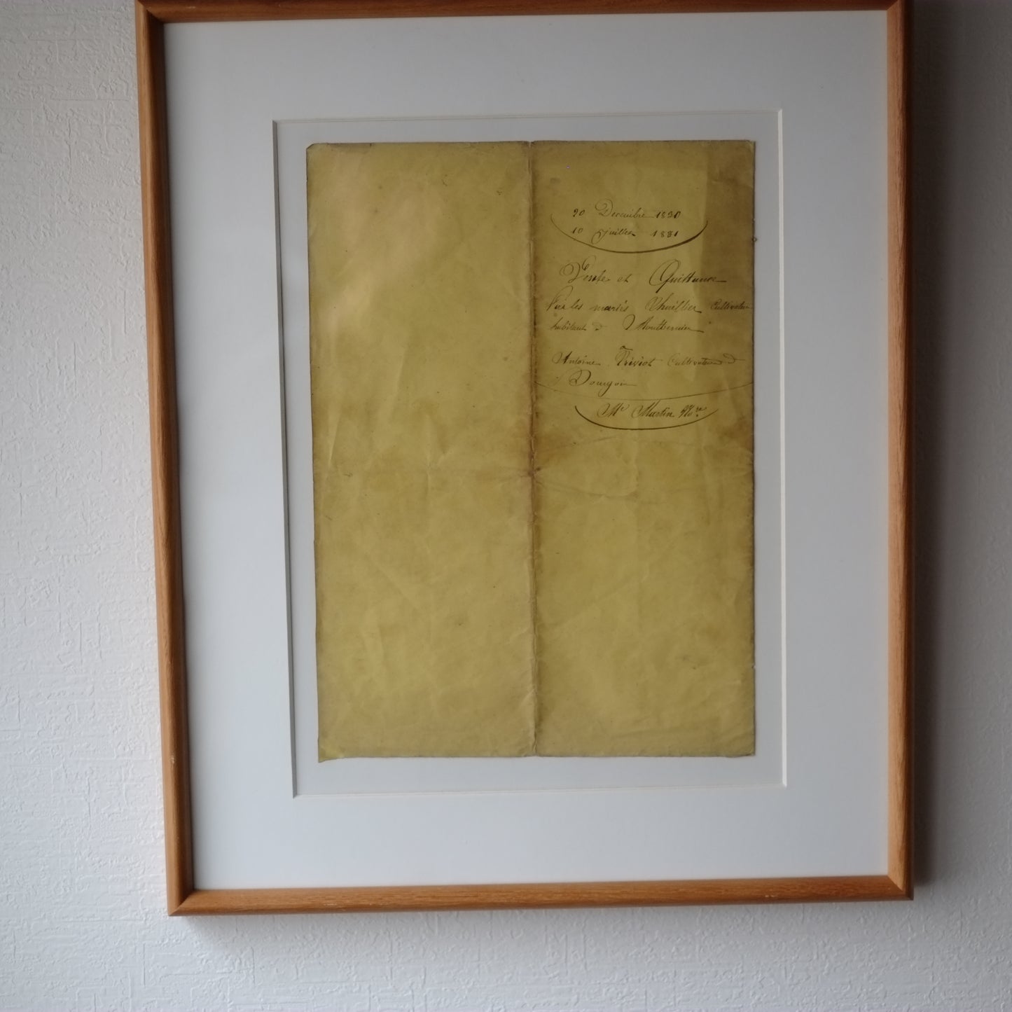 時代　フランス古文書表紙断簡 額装
Vente et Quittance
(1830〜1831年頃)