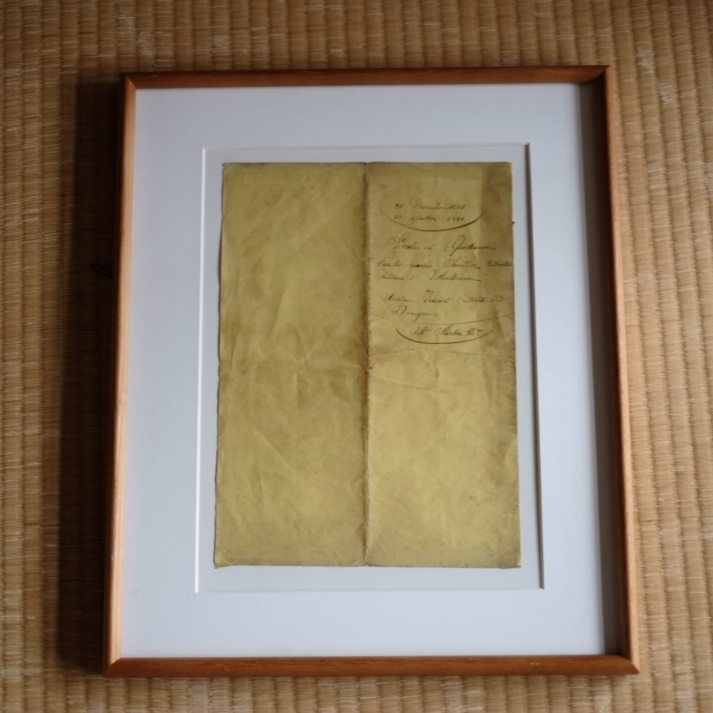 時代　フランス古文書表紙断簡 額装
Vente et Quittance
(1830〜1831年頃)
