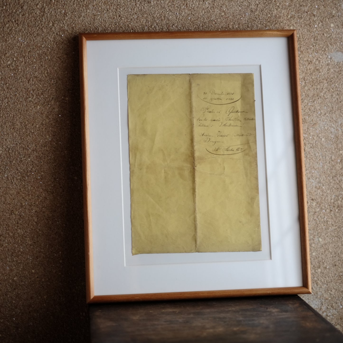 時代　フランス古文書表紙断簡 額装
Vente et Quittance
(1830〜1831年頃)