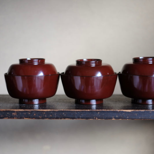 時代 総潤塗 蓋付椀 五客揃 (明治時代)