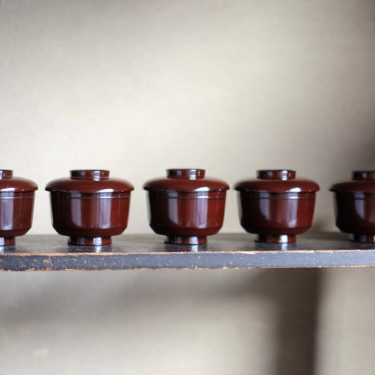 時代 外潤塗内黒漆蓋付壺椀 五客揃 (幕末-明治期)