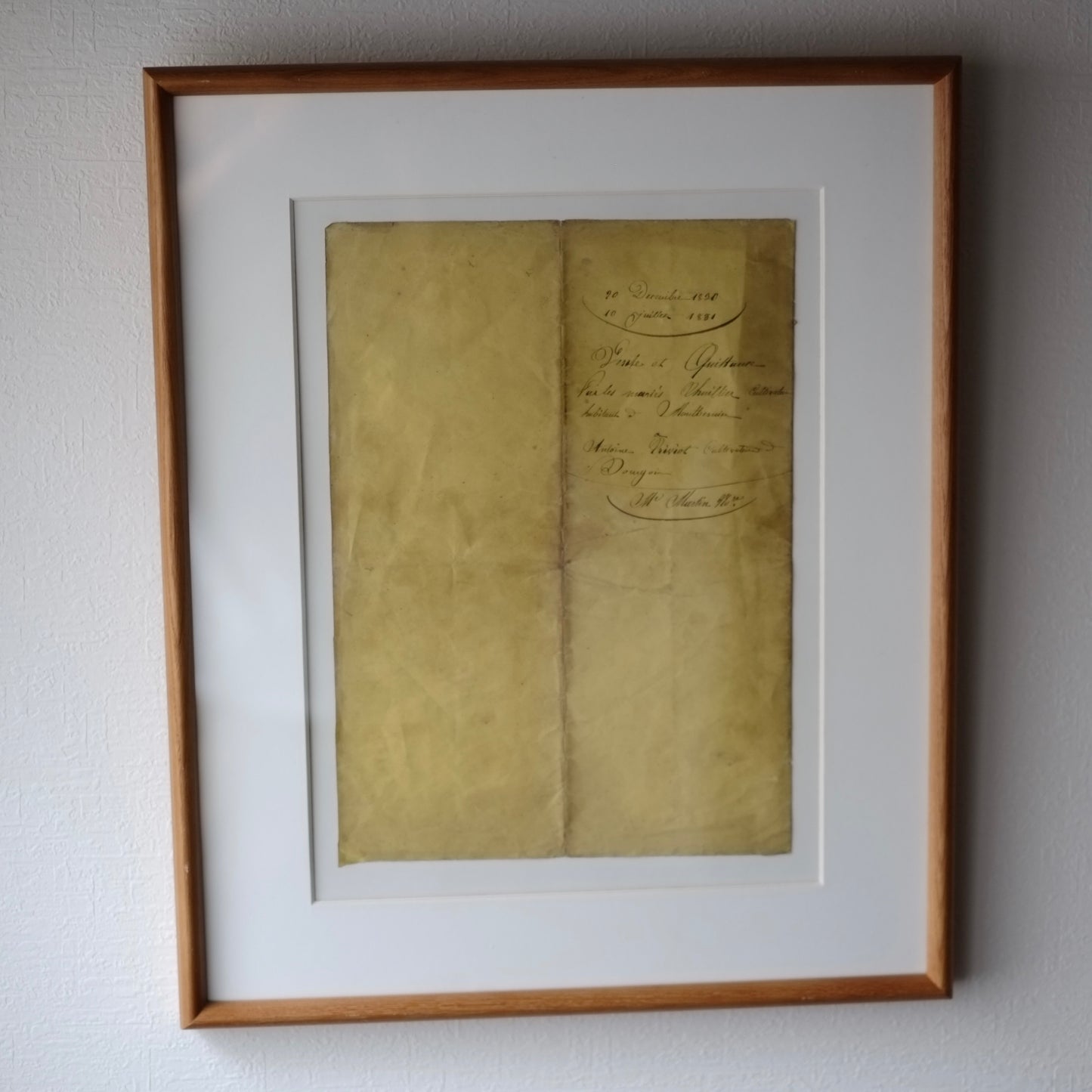 時代　フランス古文書表紙断簡 額装
Vente et Quittance
(1830〜1831年頃)