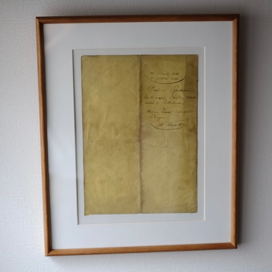 時代 フランス古文書表紙断簡 額装
Vente et Quittance
(1830〜1831年頃)