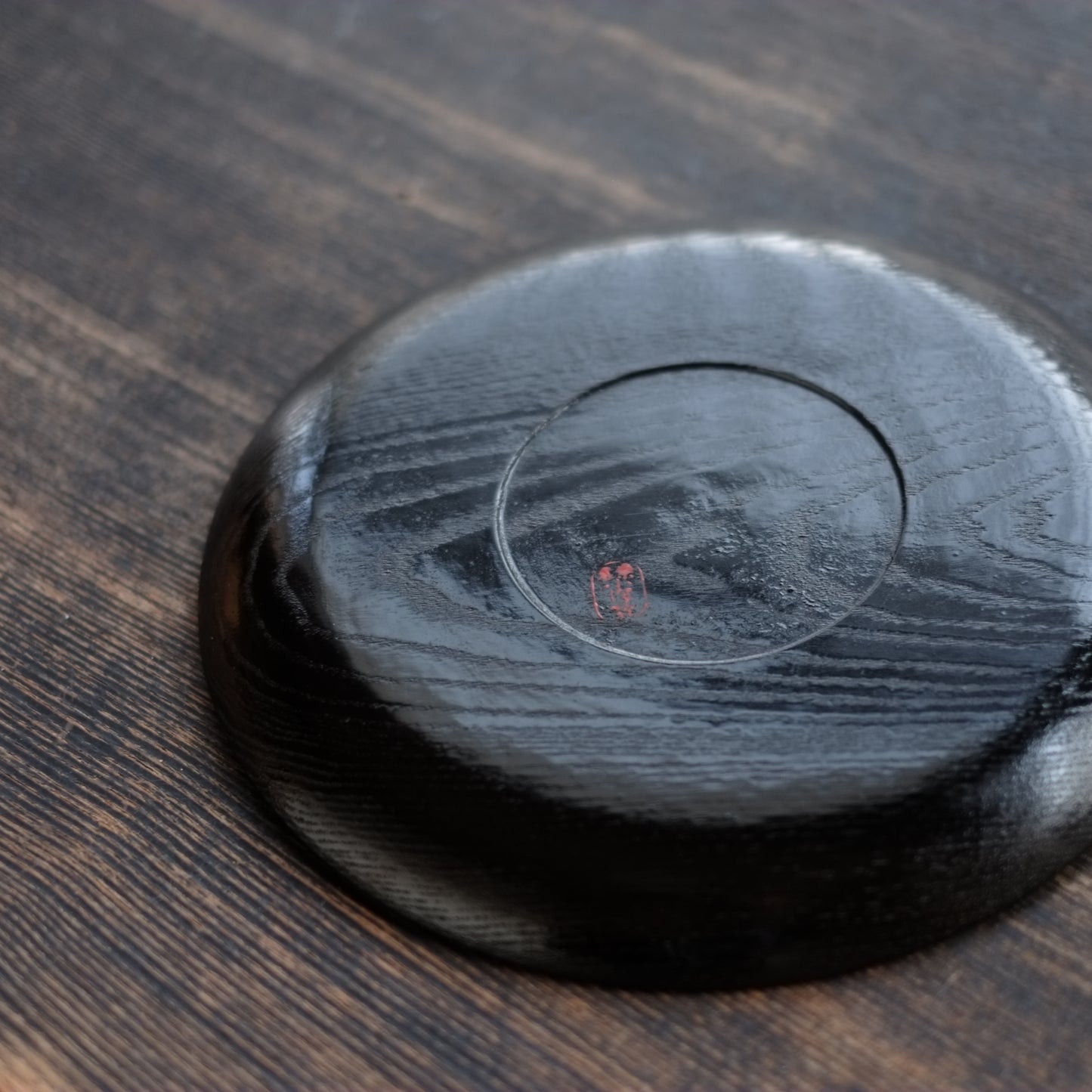 時代黒漆赤絵　桑名盆　紙証袋付　(明治末-戦前) 20世紀