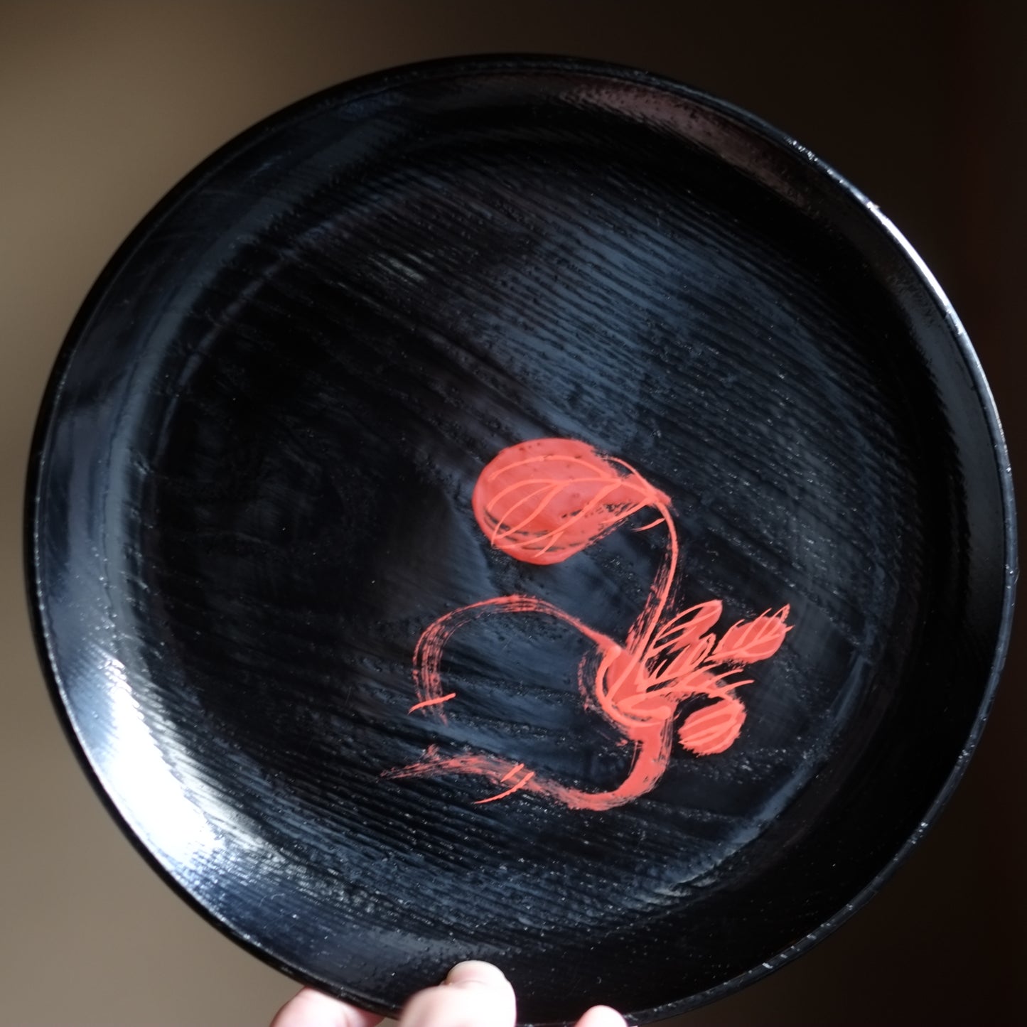 時代黒漆赤絵　桑名盆　紙証袋付　(明治末-戦前) 20世紀