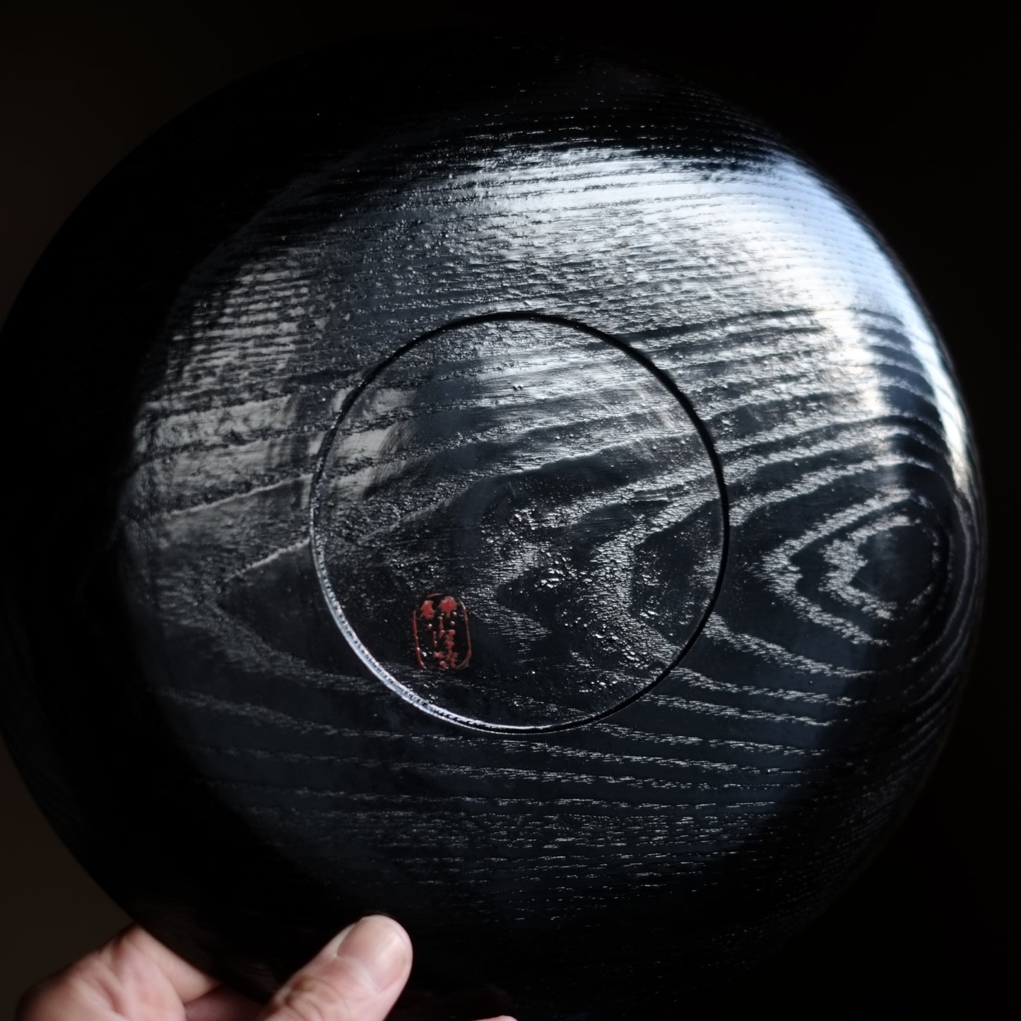 時代黒漆赤絵　桑名盆　紙証袋付　(明治末-戦前) 20世紀